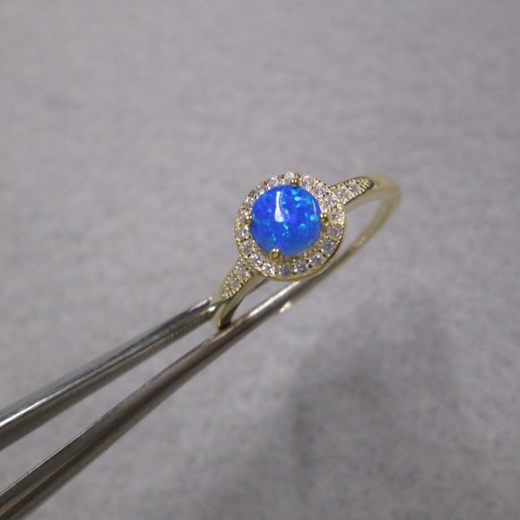 Brilliant Cut Blue OPAL 14kt.Gold over Sterling Ring>Dainty, Simulated Diamonds - Picture 2 of 5